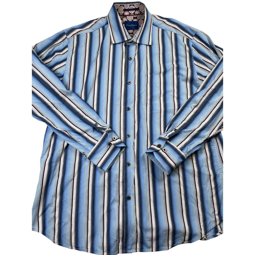 Tommy Bahama‎ Shirt Men's Large Multicolor Striped Cotton Long Sleeve Button-Up